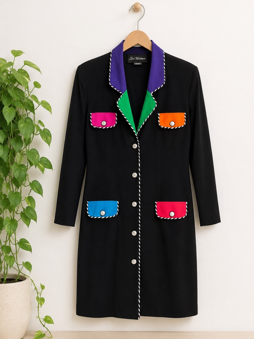 Vintage Lori Weidner Shirt Dress Long Blazer 11 Art to Wear Bold Retro 80s Bold
